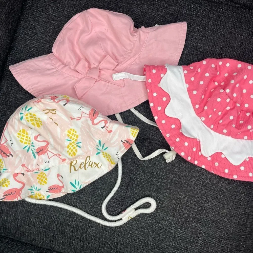 Pink Flamingo and Polka Dot Kids Sun Hat Set